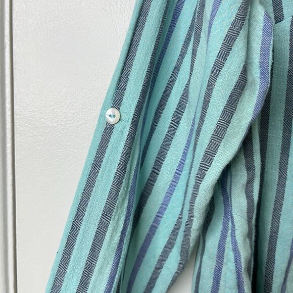 Soft Surroundings Womens Aqua Blue Striped Tortola Beaded V-neck Blouse Size S - Picture 6 of 10